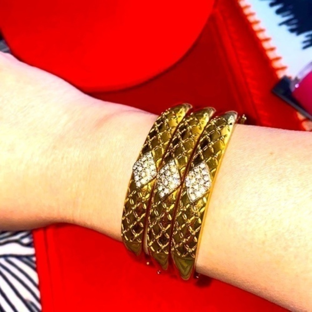 Gold bangle Bracelets gorgeous detailed work solid yellow gold with zirconium